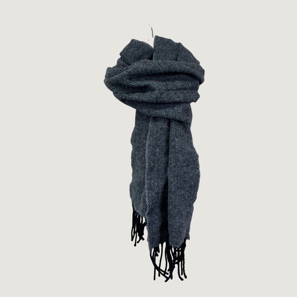 Foxford Scarf OS Grey Herringbone 100% Lambswool Made in Ireland Dark Academia